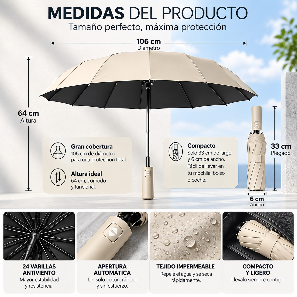 Paraguas StormShield™ Automático Antiviento 24 Varillas